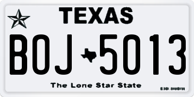 TX license plate BOJ5013
