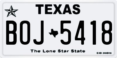 TX license plate BOJ5418