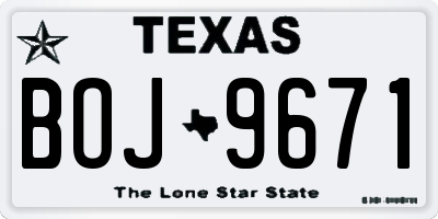TX license plate BOJ9671