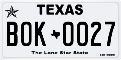 TX license plate BOK0027
