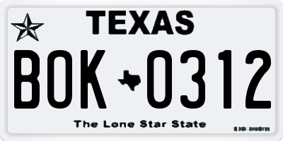 TX license plate BOK0312
