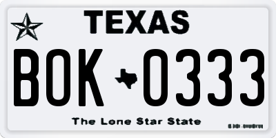 TX license plate BOK0333