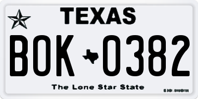 TX license plate BOK0382