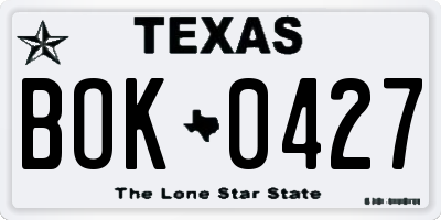TX license plate BOK0427