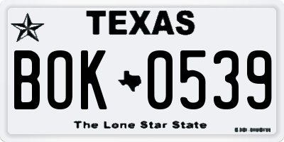 TX license plate BOK0539