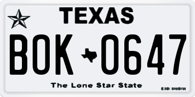 TX license plate BOK0647