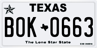 TX license plate BOK0663