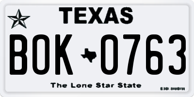 TX license plate BOK0763