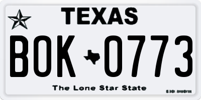 TX license plate BOK0773