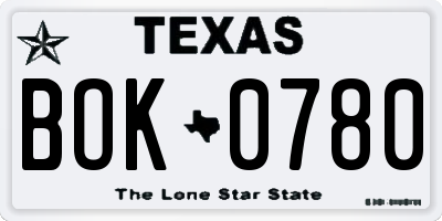 TX license plate BOK0780