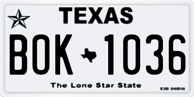TX license plate BOK1036