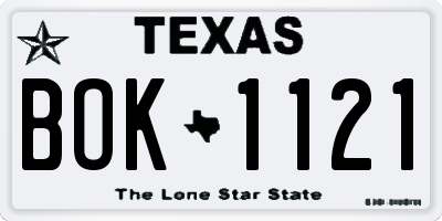 TX license plate BOK1121