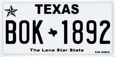 TX license plate BOK1892