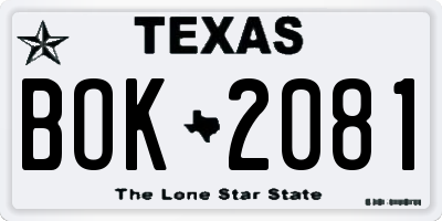 TX license plate BOK2081