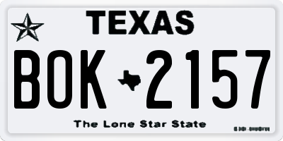 TX license plate BOK2157