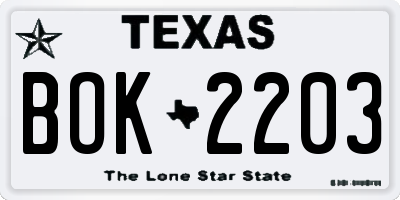 TX license plate BOK2203