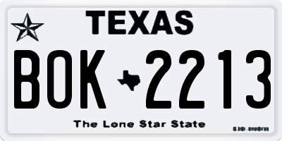 TX license plate BOK2213
