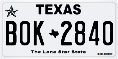 TX license plate BOK2840