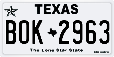 TX license plate BOK2963