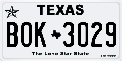 TX license plate BOK3029