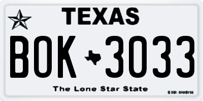 TX license plate BOK3033