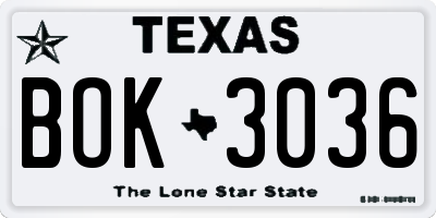 TX license plate BOK3036