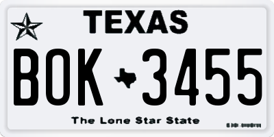 TX license plate BOK3455