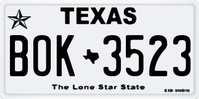 TX license plate BOK3523