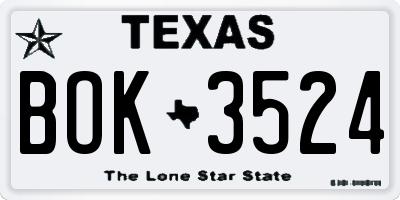 TX license plate BOK3524
