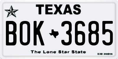 TX license plate BOK3685