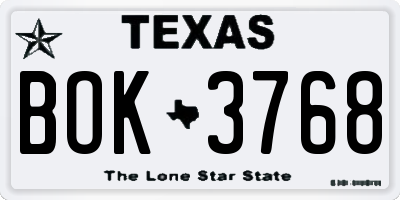 TX license plate BOK3768