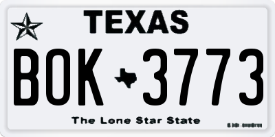 TX license plate BOK3773