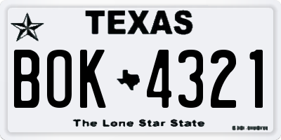 TX license plate BOK4321
