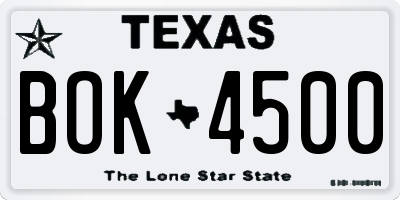 TX license plate BOK4500