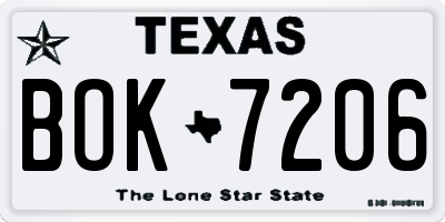 TX license plate BOK7206