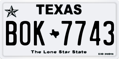 TX license plate BOK7743