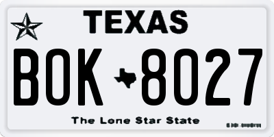 TX license plate BOK8027