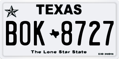 TX license plate BOK8727