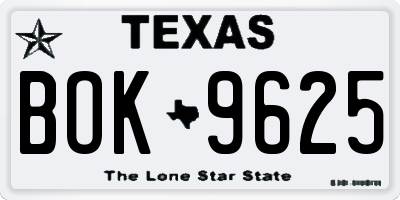 TX license plate BOK9625