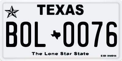 TX license plate BOL0076