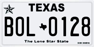 TX license plate BOL0128