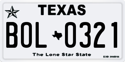 TX license plate BOL0321