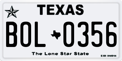 TX license plate BOL0356