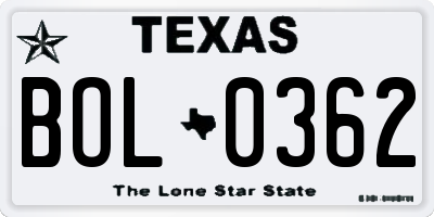 TX license plate BOL0362