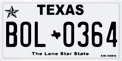 TX license plate BOL0364
