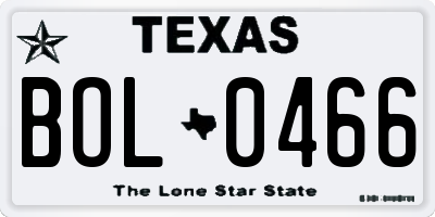 TX license plate BOL0466