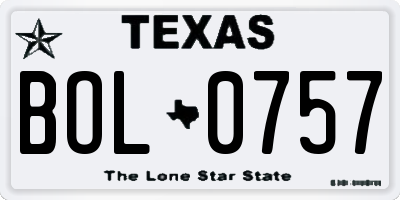 TX license plate BOL0757