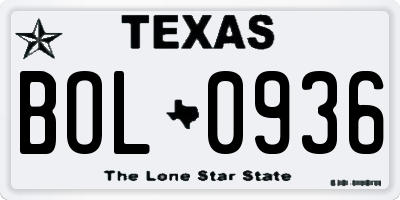 TX license plate BOL0936