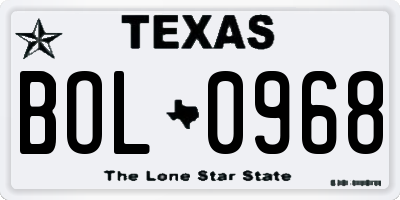 TX license plate BOL0968