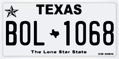 TX license plate BOL1068